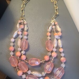 Multi-Strand Pink Beaded Necklace & Earrings